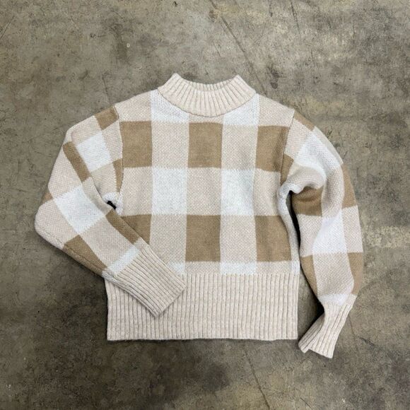 Buffalo gingham plaid neutral browns sweater - Picture 1 of 3